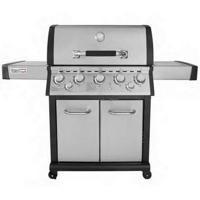 Keg Products Silver/Black 5-Burner Gas Grill w/Cast Iron Side Burner