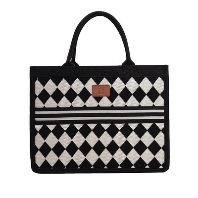 Large Capacity Canvas Tote Bag Black and White Checkerboard