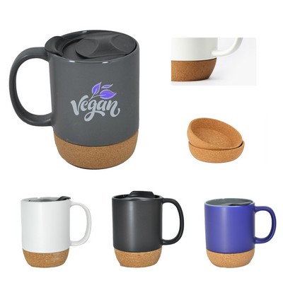 14Oz. Cork Base Ceramic Mug with Lid