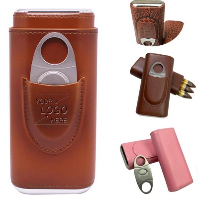 Premium Brown Leather 3-Finger Cigar Case