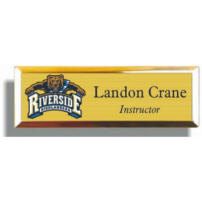 Gold Metal Name Badge w/Beveled Frame (3"x1")