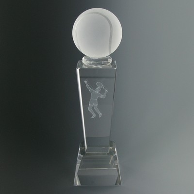 8¾" Optical Cut Crystal Tennis Trophy w/Tennis Ball & Male Player