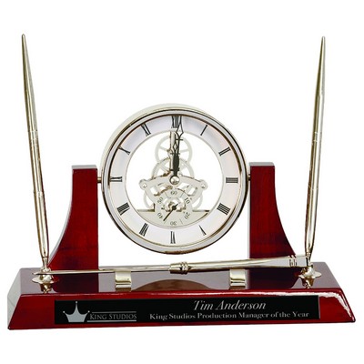 Engraved Executive Silver/Rosewood Clock, Opener, and Pen Set