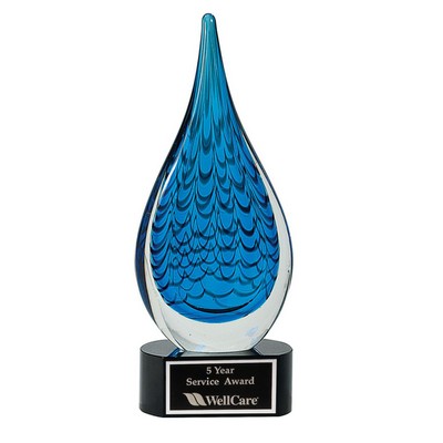 12 1/2" Blue Raindrop Art Glass Award