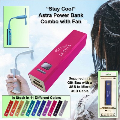 Pink 1800 mAh Astra Power Bank Combo w/Fan