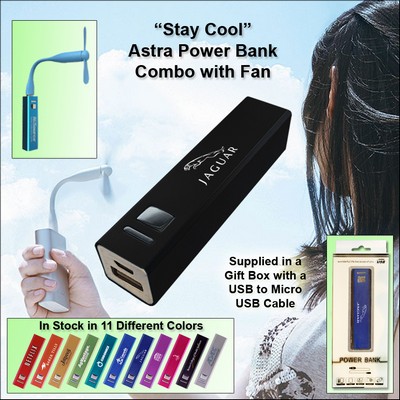 Black 3000 mAh Astra Power Bank Combo w/Fan