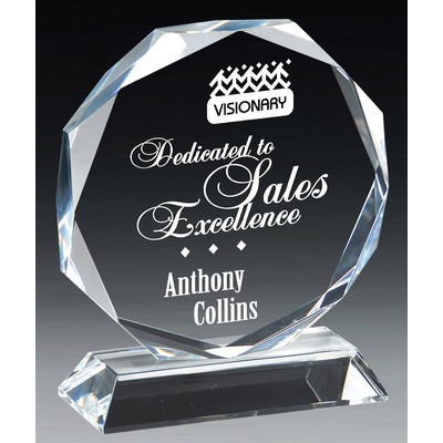 Crystal Faceted Octagon Series Award on Clear Crystal Base, Small (5"x 6"H)