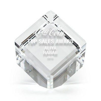 4" Tall Slant Cut Crystal Cube Award