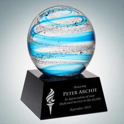 Art Glass Blue Jupiter Award w/Black Base