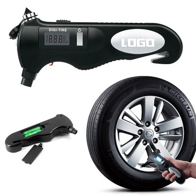 Multifunctional Flashlight Tire Pressure Gauge With Safety Hammer