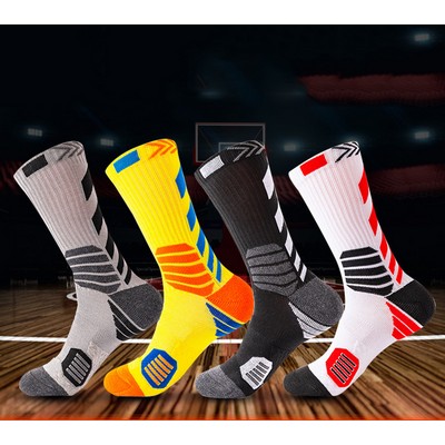 Men Contrast Color Sports Sock Cotton Socks Mid-calf Length Socks Stretch Crew Socks Basketball Sock