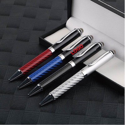 Carbon Fiber Barrel Metal Twist Action Ballpoint Pen /Stylus