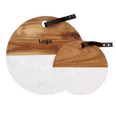 12" Round Marble Acacia Wood Cheese Board Round Cutting Board Serving Platter Housewarming Gift