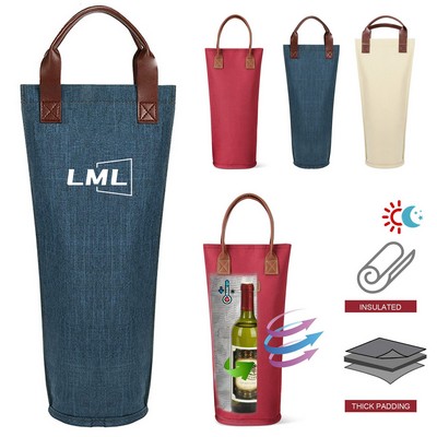 Single Bottle Insulated Wine Tote Bag