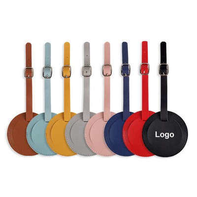 Round Shape PU Leather Luggage Tags Travel ID Tags With Adjustable Leather Strap