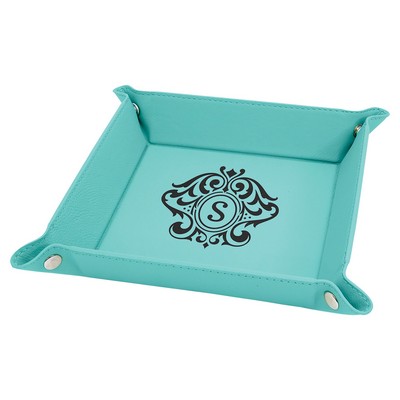 6" x 6" Teal Laserable Leatherette Snap Up Tray with Silver Snaps