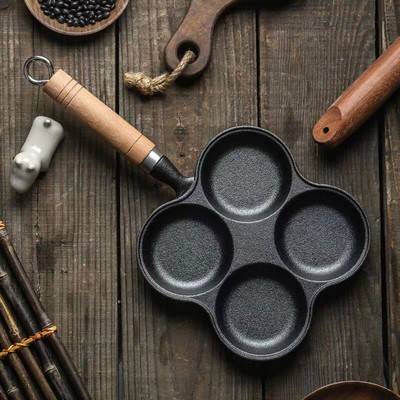 Flower Shape Four Holes Cast Iron Pan Frying Pan Uncoated Pancake Pan