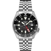 Seiko 5 Sports Sterling Silver Watch w/GMT Black Dial