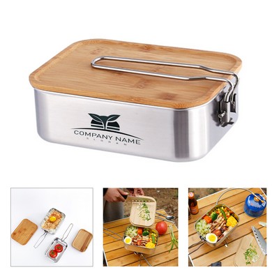 41Oz. Stainless Steel Bento Box w/Bamboo Lid