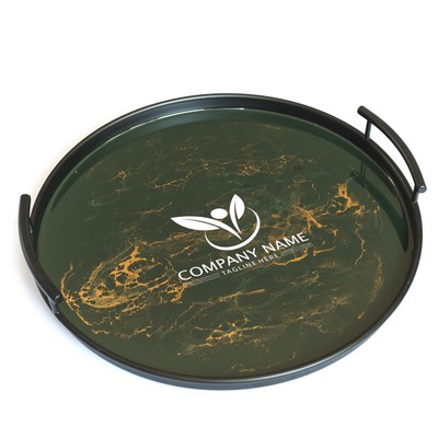 Black Metal Round Tray - Jade