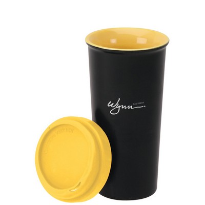 14 Oz Double Wall Ceramic Cup w/Silicone Lid