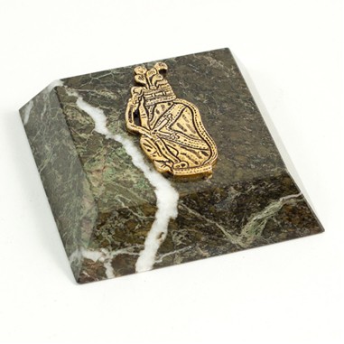 Green Marble Paperweight with Brass Golf Symbol