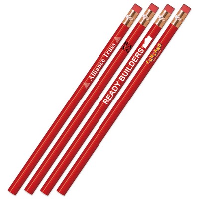 Red Painted Pencils with Brass Ferrules and Shell Pink Erasers