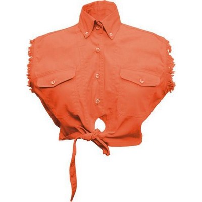 Orange Ladies Sleeveless Tie-Up Crop Shirt