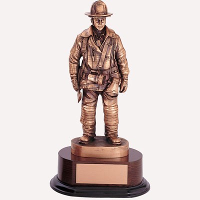 14" Antique Bronze Firefighter Trophy w/Engraving Plate