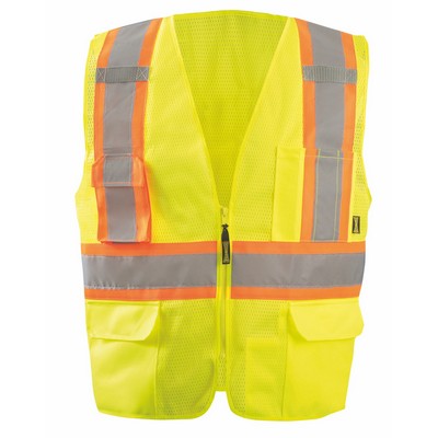 Class 2 Mesh Two Tone Surveyor X-Back Vest w/Zipper