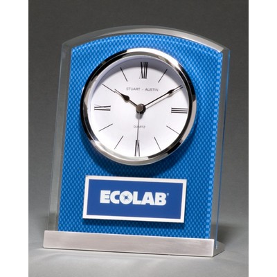 Glass Clock w/Blue Carbon Fiber Design On Aluminum Base Award