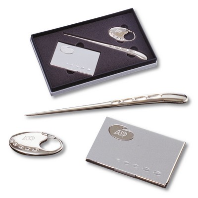 3-Piece Gift Set of Business Card Case, Letter Opener and Key Holder