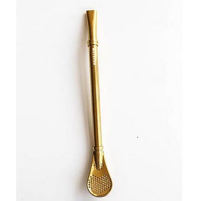 Stainless Steel Gold Filtering Drink Straw Spoon