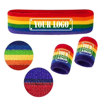 Rainbow Poly-Cotton Sweatband Set