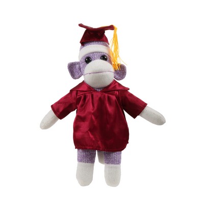 Purple Sock Monkey with Graduation Cap and Gown