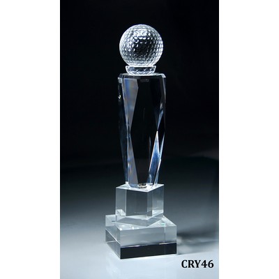 Crystal Golf Ball Award on Multifaceted Tower, 3"x 12-1/2"H