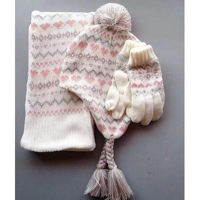 3-pieces Winter Knit Hat Scarf Set