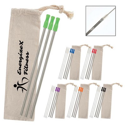 3-Pack Stainless Straw Kit with Cotton Pouch