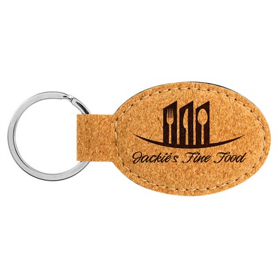 3" x 1 3/4" Cork Oval Keychain