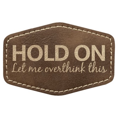 Hex Engraved Patch with Adhesive, Rustic Faux Leather, 3" x 2"