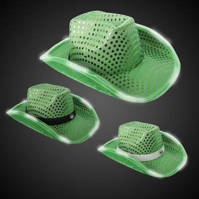 Green Light Up Sequin Cowboy Hat(Blank)