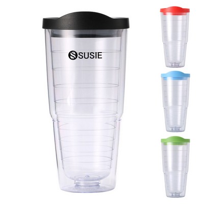 24Oz Double Wall Plastic Clear Insulated Tumbler