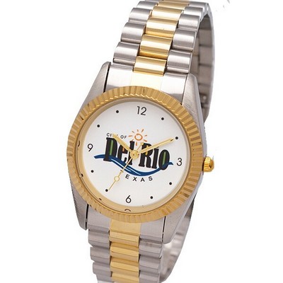 Designer Bracelet Watch with Gold Tone Brass Ring, Stainless Steel Bracelet Band with buckle closure