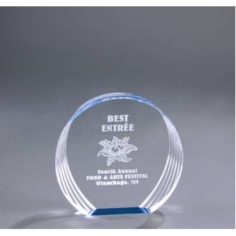 Round Blue Reflective Acrylic Award w/ Swirled Sides - 5" Diameter