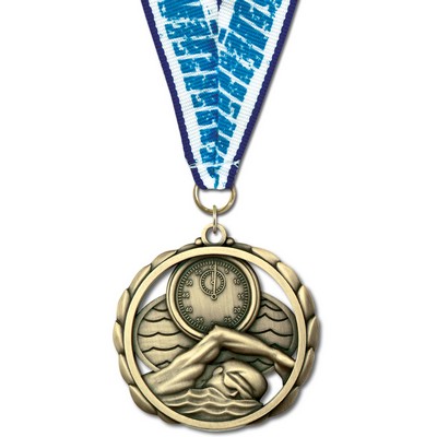 2 3/8" Swim ES Medal w/ Grosgrain Neck Ribbon