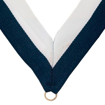 1½" Wide V-Neck Navy Blue & White Ribbon w/Metal Ring