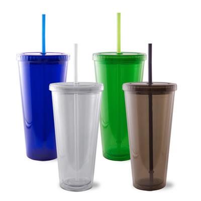 24 Oz. Double Wall Acrylic Tumbler w/Straw