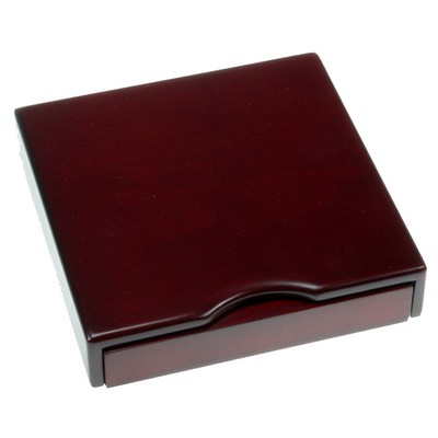 Square Rosewood Finish Wooden Box Coin Drawer and Stand (Holds 3" Coin)