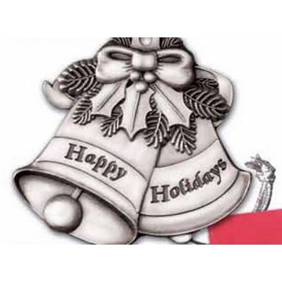 Full Size Stock Design Happy Holidays Pewter Holiday Bells Ornament