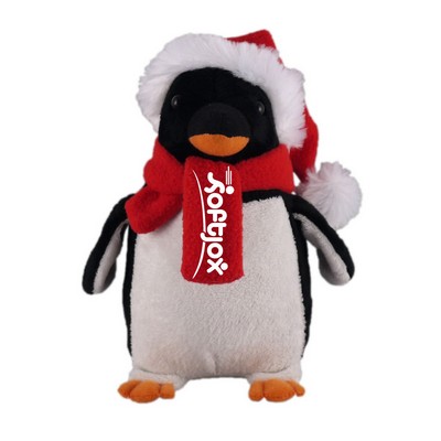 Soft Plush Stuffed Penguin with Christmas Hat & Scarf